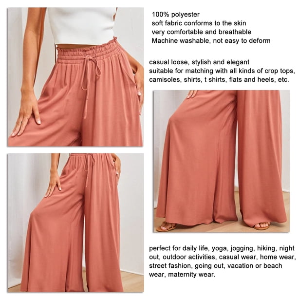 PRETTYGARDEN Pantalones Palazzo Cómodos Con Estampado Floral Con Cordón Y Bolsillos Para Mujer, Cintura Alta, Pierna Ancha (cepillo Negro, S