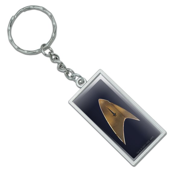 Star Trek Discovery Delta Shield Rectangle Keychain in Chrome Plated Metal