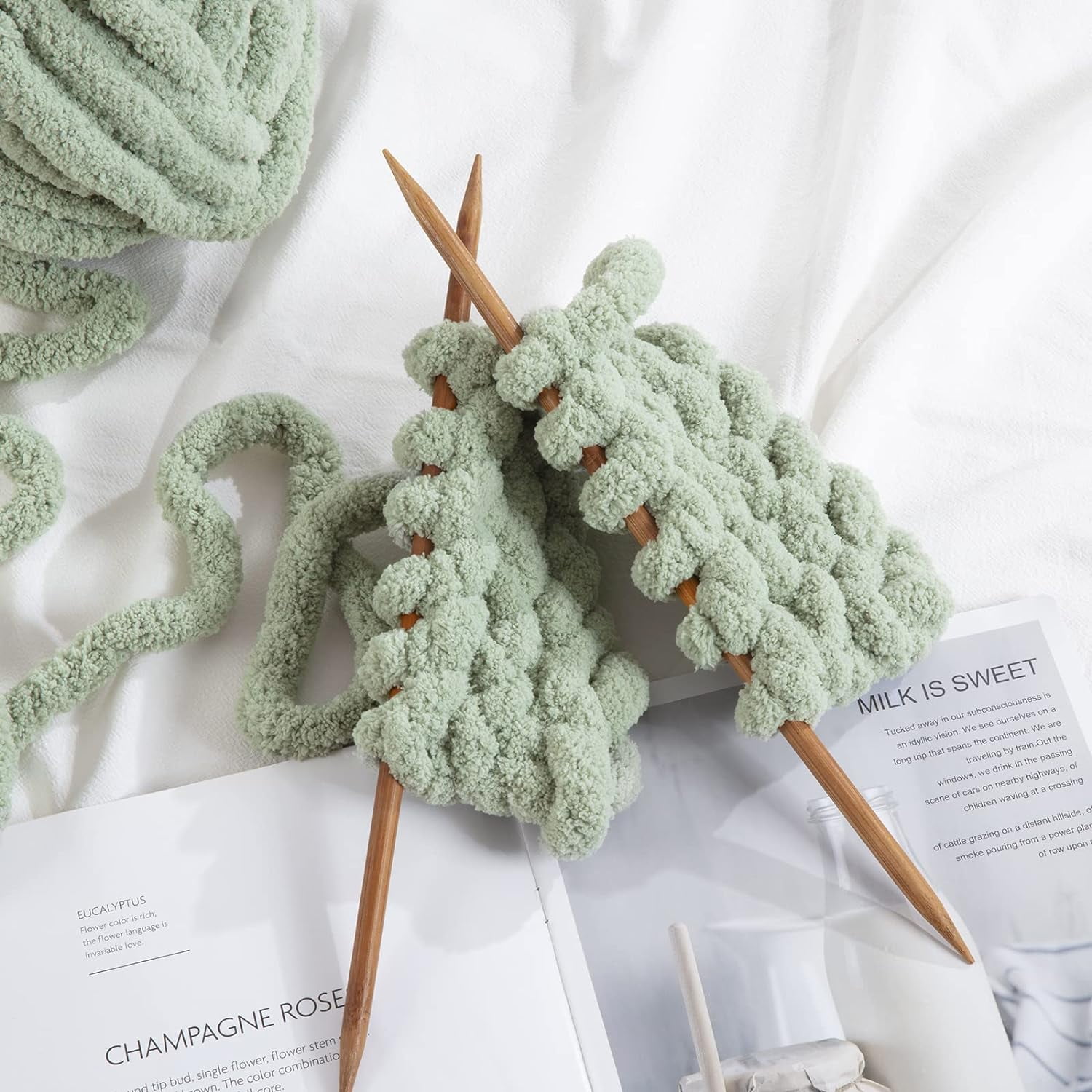 Sage Green Chunky Chenille Yarn for Crocheting, Bulky Thick Fluffy Yarn for Knitting,Super Bulky Chunky Yarn for Hand Knitting Blanket, Soft Plush Yarn, 2 Jumbo Pack (27 yds,8 oz Each Skein)