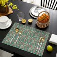 thumbnail image 3 of Green Christmas Floral Pattern Summer Placemats Table Placemats Set Of 6-Linen Kitchen Washable Placemats Table Mats 11.8"x17.7" Non-Slip Heat Resistant, 3 of 5