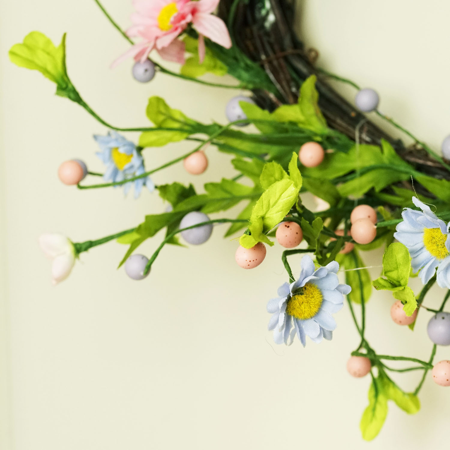 12" Green Pink and Purple Decorative Artificial Spring Floral Twig Wreath - Unlit