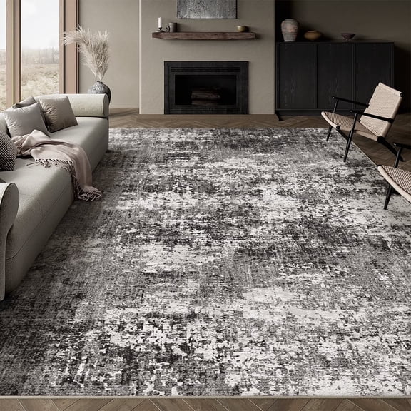 BERTHMEER 5'x7' Area Rugs for Living Room Bedroom Kitchen Rugs Abstract Washable Modern Contemporary Distressed Dorm Office Dining Room Indoor Rugs Carpets, Black