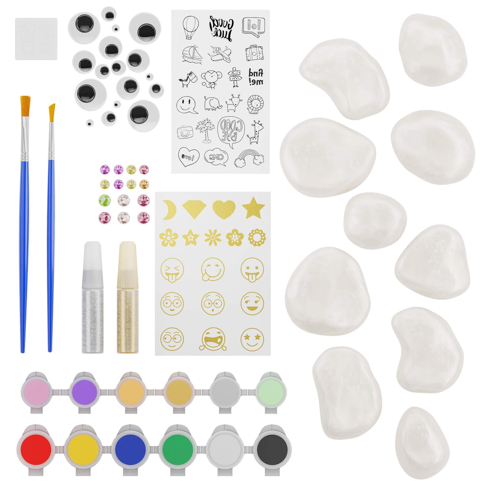 Art Kit for Painting Rock Hide and Seek Actitivies Birthday Gift for kids Rock Painting Kit for kids Arts and Crafts for Girls & Boys Supplies for Craft Kits Creative Gift for Ages 6-12 
