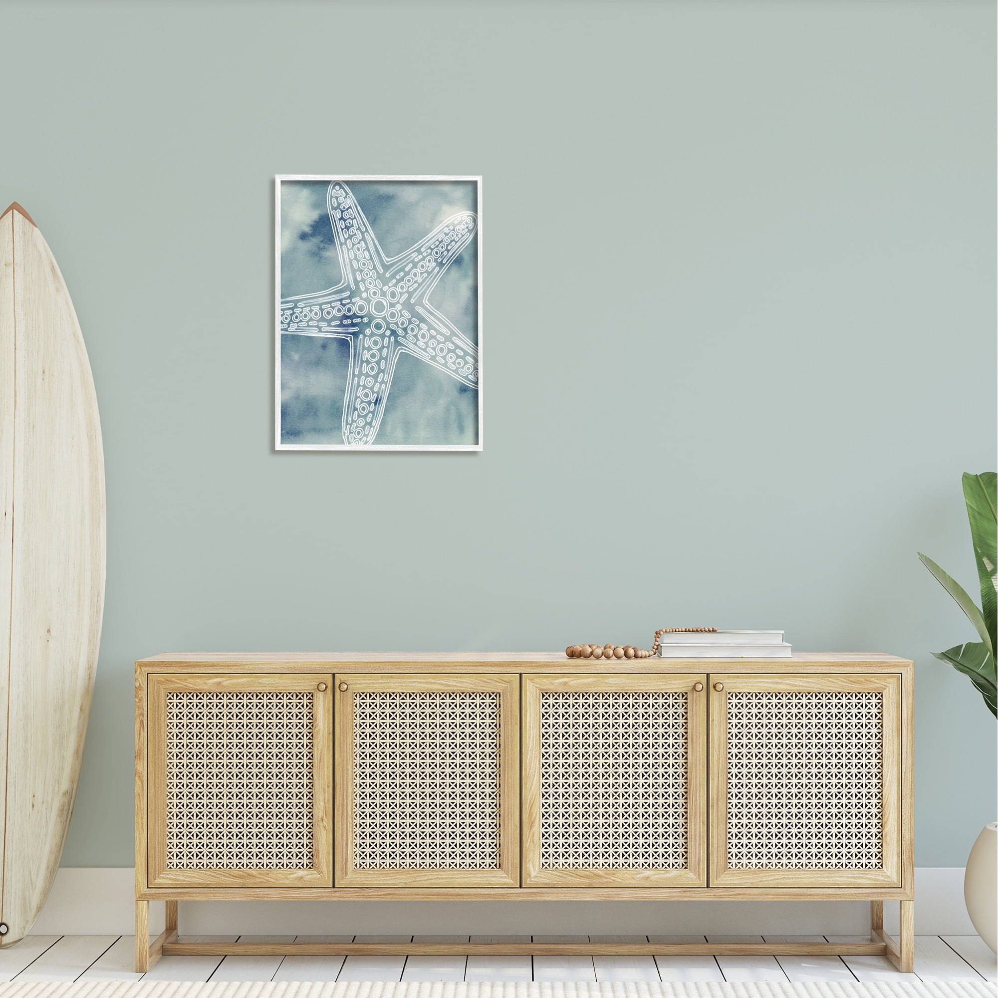 Stupell Industries Detailed Starfish Pattern Circles Blurred Watercolor Background Graphic Art White Framed Art Print Wall Art, Design by Ziwei Li