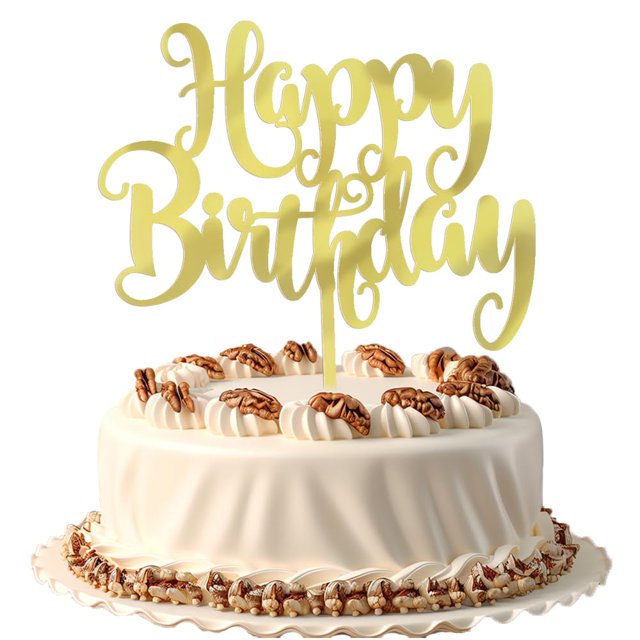 Adorno acrílico dorado para tartas, con purpurina, con estampado de felicitación de cumpleaños, de F