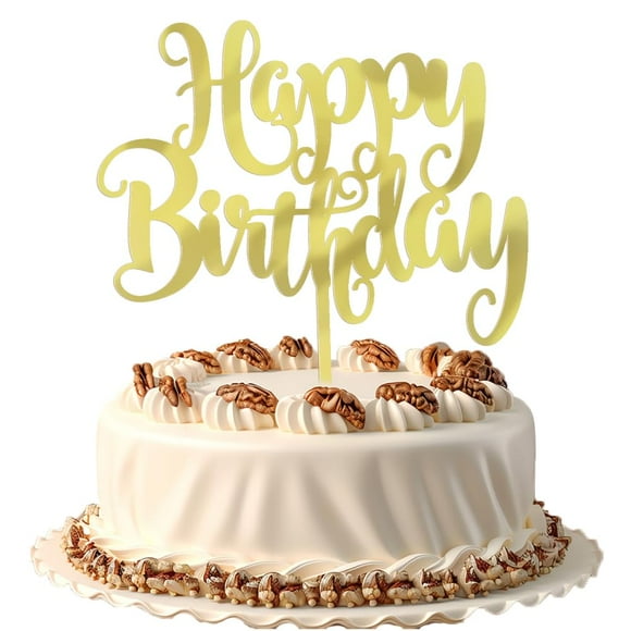 Adorno acrílico dorado para tartas, con purpurina, con estampado de felicitación de cumpleaños, de F