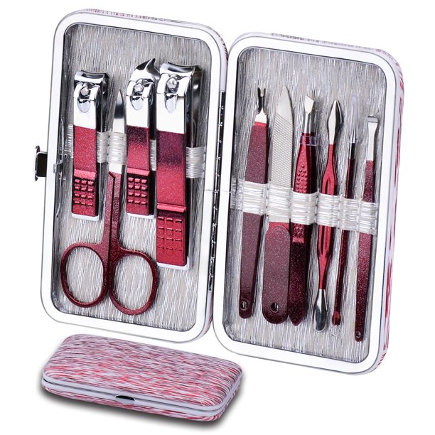 Set de manicura HANTEKAS 10 en 1 de acero inoxidable con funda de piel