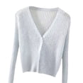 thumbnail image 4 of IWRICH Women's Lightweight Crochet Cardigan Ribbed Cropped Shrugs Long Sleeve Open Front Thin Sweater Tops Lightweight Fall Fashion Cardigan Blouses L, 4 of 4