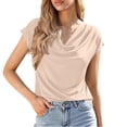 thumbnail image 6 of QASIEATN Women's Summer Solid Color Blouse Swing Collar Short Sleeve Casual Holiday Tops Fall Fashion Outfits for Women, 6 of 9