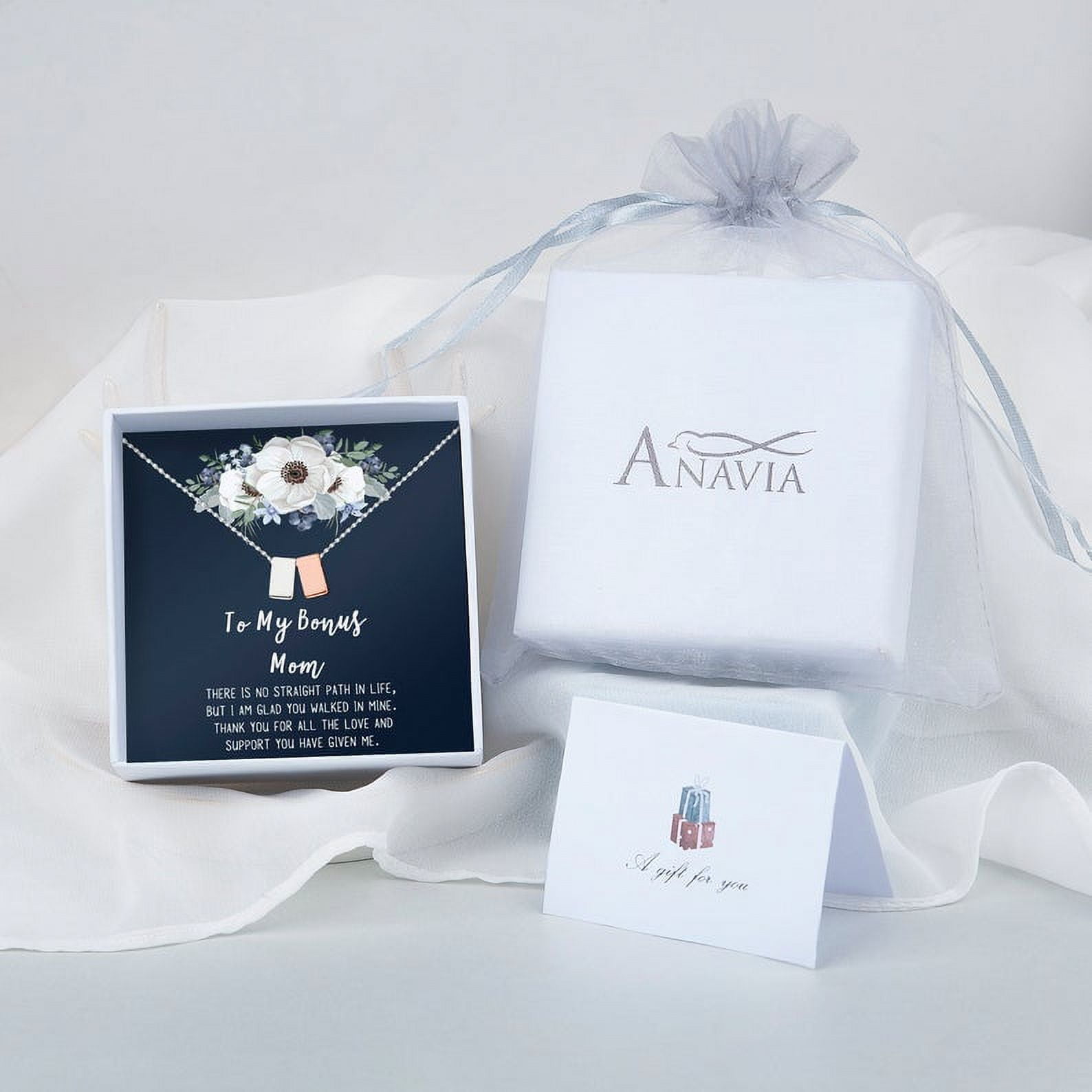 Custom Card Mother Daughter Necklace - Two Silver Infinity Double Circles, Custom Mothers Day Card Necklace, New Mom Mother's Day Jewelry Gift [Rose Gold Cube, Personalized Card]