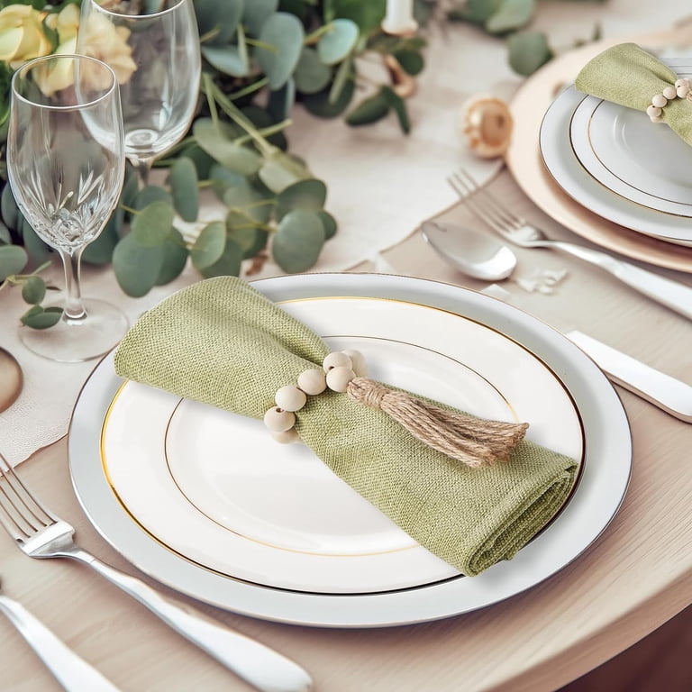 6Pcs/12Pcs Napkin Rings, Wooden Napkin Rings, Wood Bead Napkin