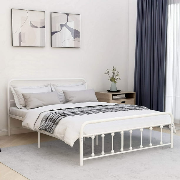 VECELO Queen Size Metal Bed Frame with Headboard and Footboard, Heavy ...