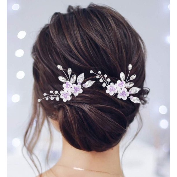 Jeairts Horquillas para el pelo de novia con cristales de flores y diamantes de imitación, pinzas para el pelo para novia, accesorios decorativos para el pelo para mujeres y niñas (paquete de 2) (A-pú