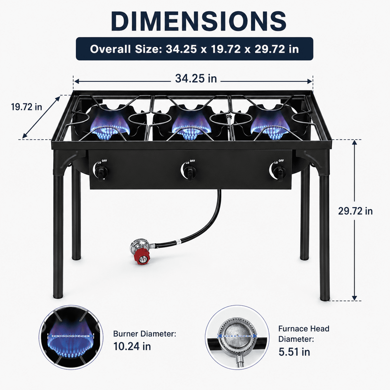 Alvantor 3 Burner Outdoor Gas Stove With Removable Legs, Adjustable 0-20 Psi Regulator, 225000 Btu