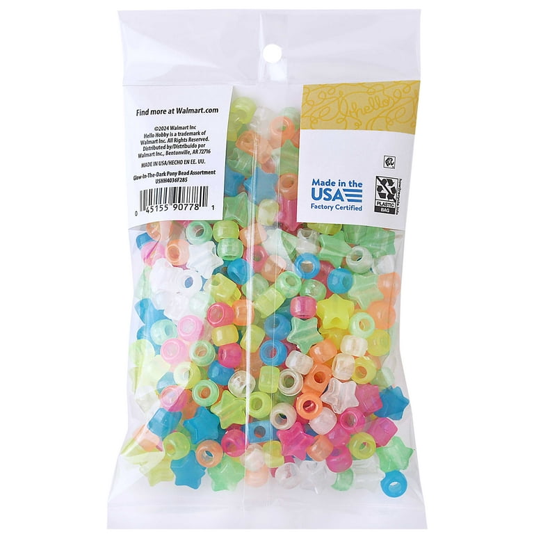 Hello Hobby Glow 9x6mm Barrel Pony Beads and 13mm Star Beads Pack