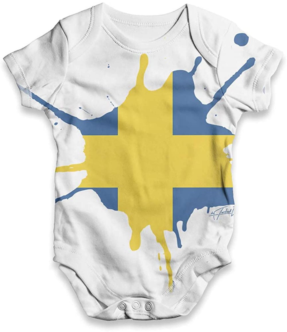 TWISTED ENVY Baby Grow Onesie Sweden Football Soccer Flag Paint Splat Blue 0-3 Months 