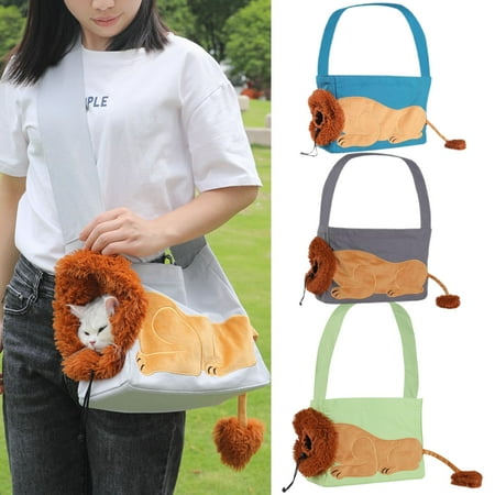 Heajfvd Lion-Shaped Cat Dog Canvas Carrier Bag Large Capacity Escape-proof Pet Shoulder Carrying Bag Pet Supplies