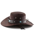 thumbnail image 6 of XIAOCHA Men's Turquoise Inlay Band Cowboy Hat Solid Farm Outdoor Wide Brim Western Hat,Coffee, 6 of 7