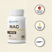 Puregen Labs N-Acetyl-L-Cysteine (NAC) 600mg, Supports Immune, Respiratory, Liver Health - NAC 600 mg - Potent Antioxidant Support, Free-radicals, Easy to Absorb - 60 Veggie Capsules - 2PK