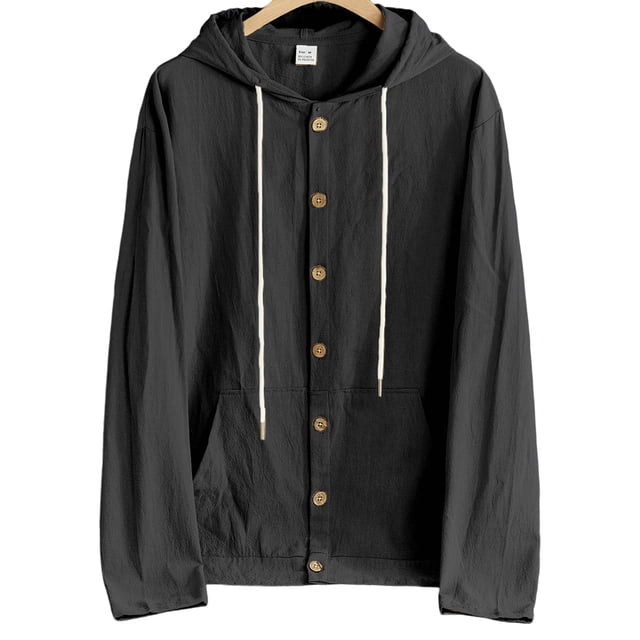 pstuiky camisa de manga larga para hombre, Camisa informal abotonada para hombre, holgada y versátil, de color sólido, con capucha y manga larga. Top de manga larga con capucha para hombre. l