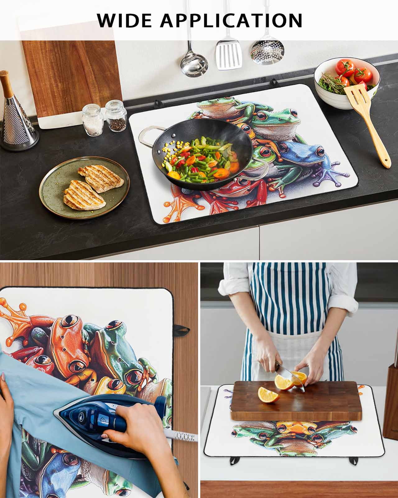 nqOlkjepod Large Induction Cooktop Protector Mat 36"x21", Frogs Prints Stove Top Covers for Electric Stove, Modern Colorful Animals Decorative Stove Burner Cover Mats, Glass Top Stove Cover