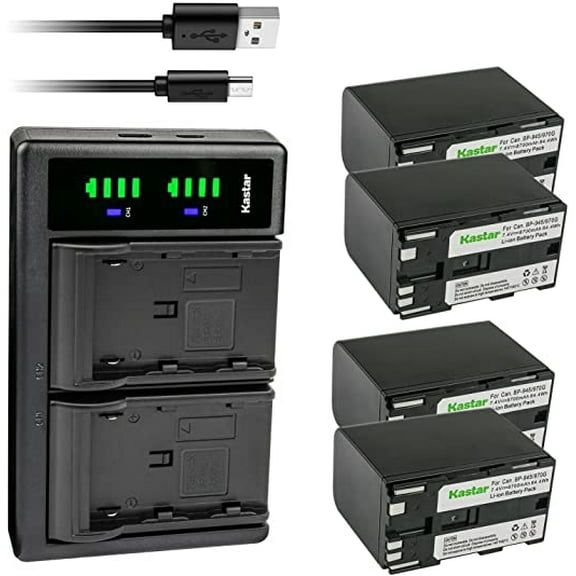 Kastar 4-Pack Battery and LTD2 USB Charger Replacement for Canon XH-A1, XH-A1 HDV, XH-A1S HD, XH-A1SE HDV, XM1, XM2, XV1, XV2, C2, FV1, DM-MV1, DM-MV10, DM-MV20, E1, E2, E30, E65AS, EOS C100