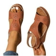 thumbnail image 6 of Sandals For Women Arch Support Wedge Open Toe Ankle Straps Peep Toe Solid Color High Heel Shoes Women Dressy Comfortable Summer Casual Sandals Brown 38, 6 of 9