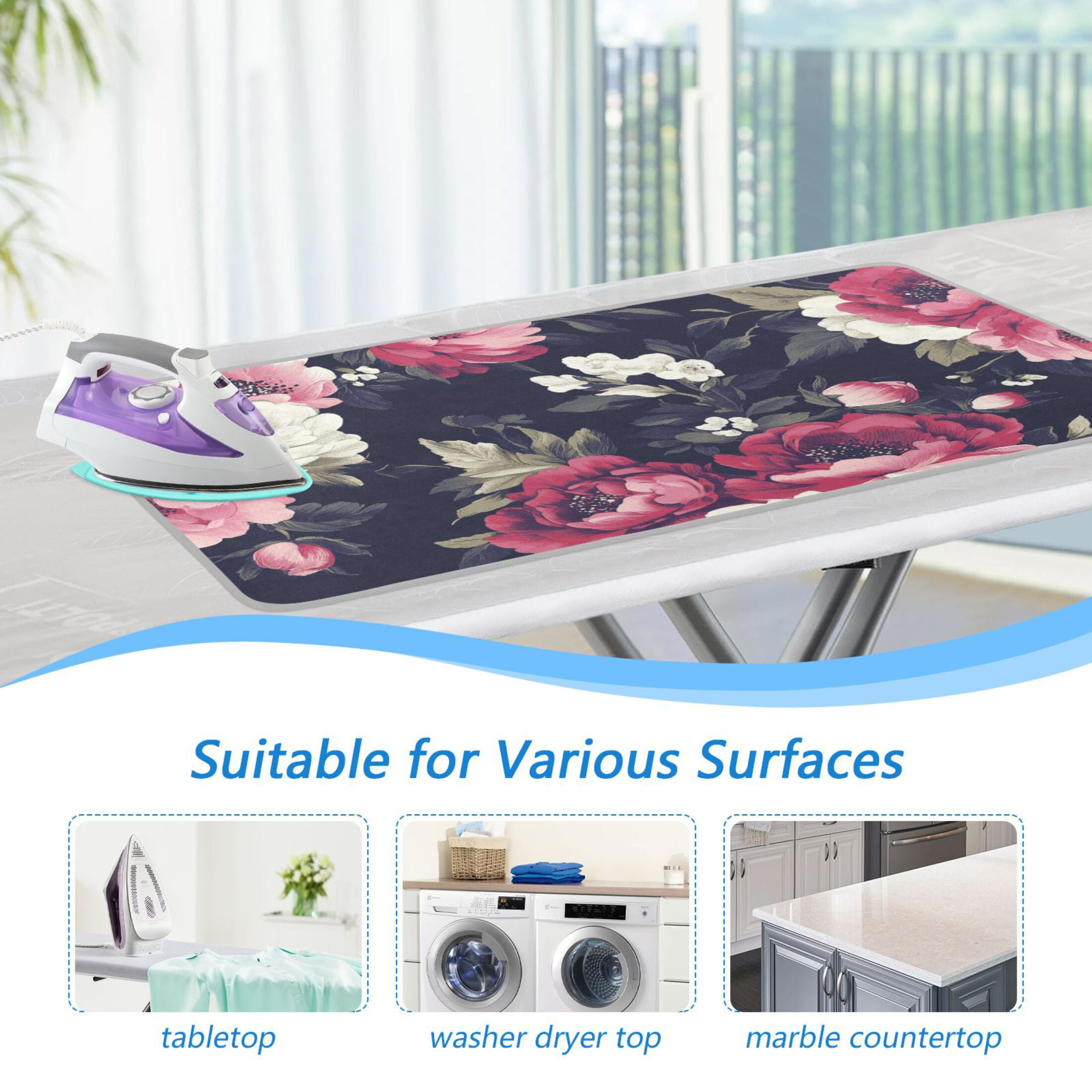 Vintage Pink and White Flowers Ironing Mat Blanket for Table Top Travel Portable Ironing Board Pad 47.2x27.6 Inch