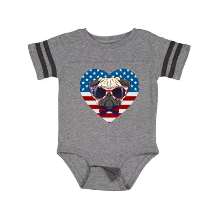

Inktastic Pug Dog Patriotic US Flag Heart Gift Baby Boy or Baby Girl Bodysuit