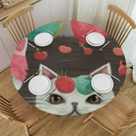 

Sheronv Cute Cat Round Table Cover Stain Resistant and Washable - Perfect for Indoor and Outdoor Use Kitchen Dining Wedding Parties. 100% Polyester Waterproof Fabric Mother s Day Tablecloth 31 -35