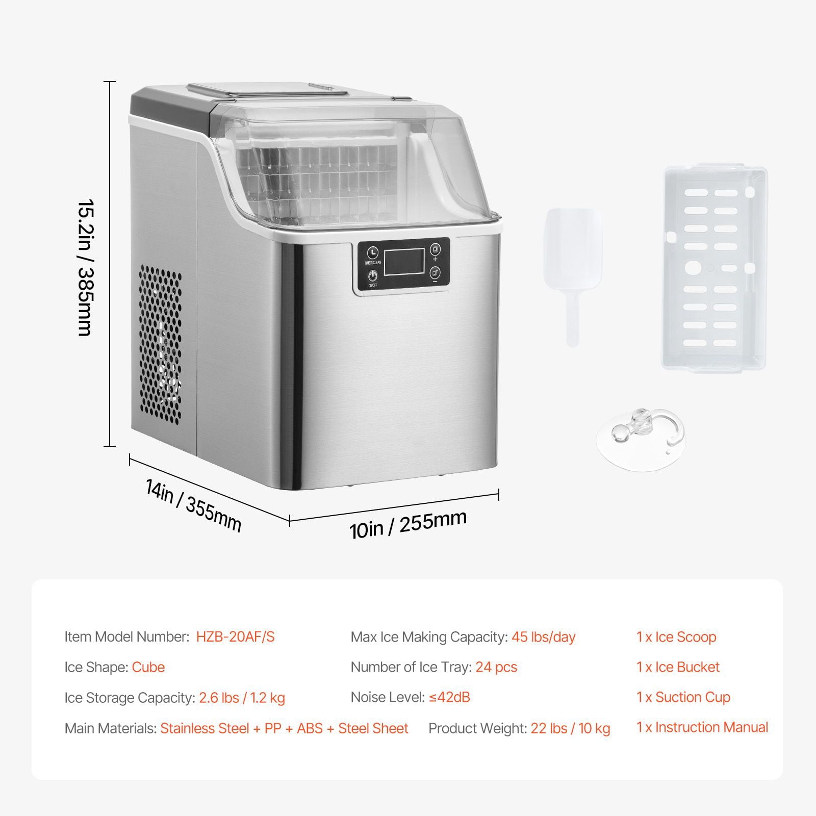 Portable Ice Maker Machine, 45 lbs Daily Output, 15-Minute Quick Ice, Self-Cleaning Countertop Ice Maker with 3 Cube Sizes for Home, Office, and Parties