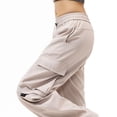thumbnail image 3 of Cargo Pants for Women with Deep Pockets, Pull Rope Elastic Waist, Breathable Workout Trousers, Solid Color Full Length Joggers, Casual Work Office Pants, Practical Gifts for Women, 3 of 7