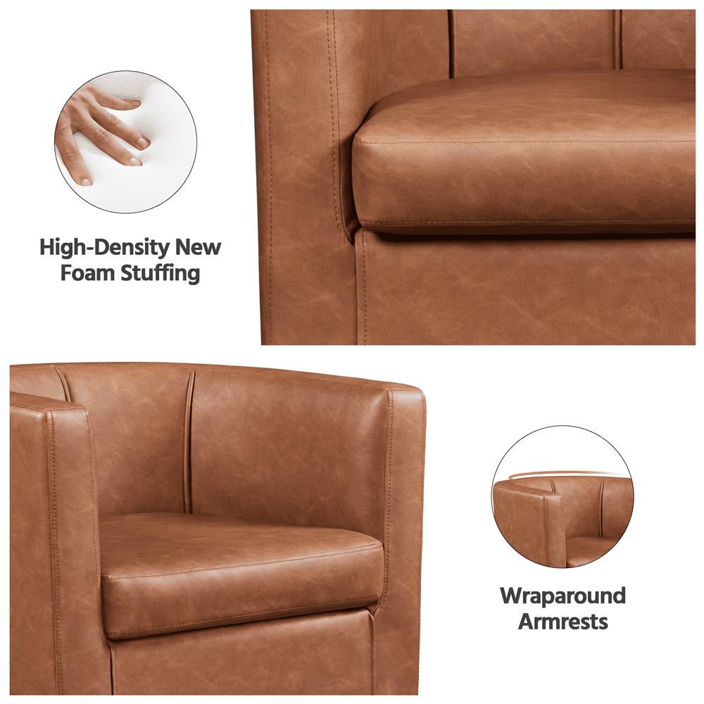 Renwick Upholstered Barrel Shaped Accent Chairs with Curved Backrest, Set of 2, Brown