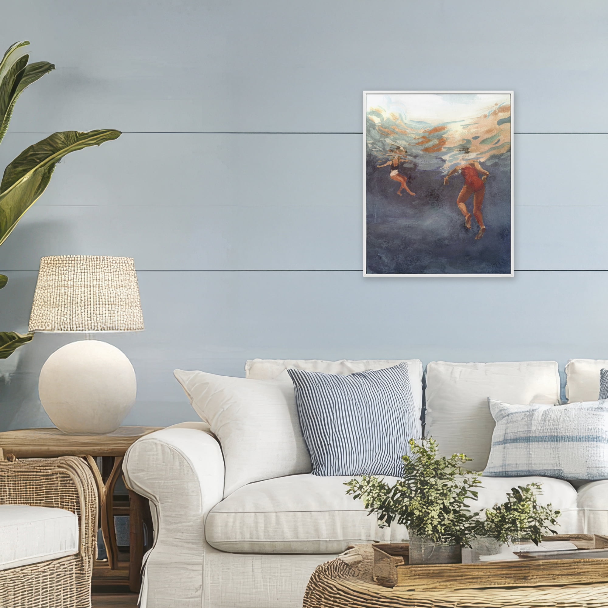 Stupell Industries Summer's Dance Swimmers White Framed Giclee Art, design by Victoria Barnes