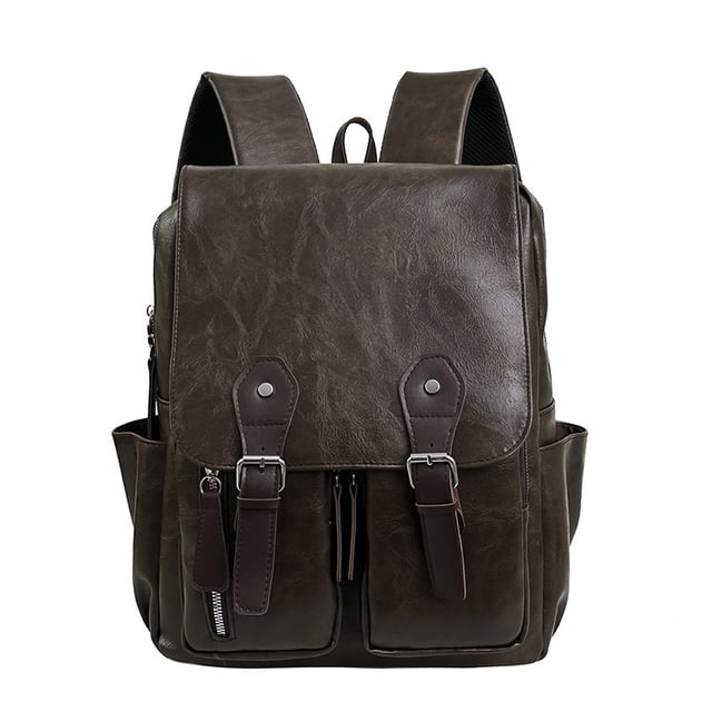 PRIYAL Business Men and Women PU Leather Backpack Laptop Waterproof Backpack Travel Commuter Lightweight Backpack