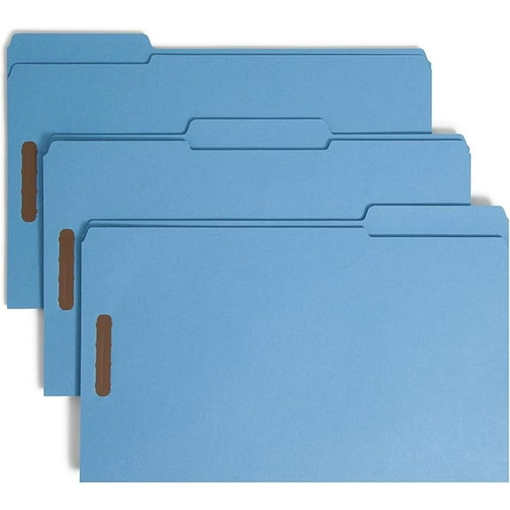 Fastener File Folder, 2 Fasteners, Reinforced 1/3-Cut Tab, Legal Size, Blue, 50 per Box (17040)