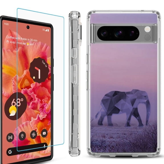 OneToughShield ® Compatible with Google Pixel 8 Pro, Shockproof Phone Case, with Tempered Glass Screen Protector - Twilight Elephant