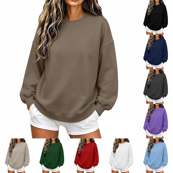 FAHUOMU Crew Neck Sweatshirts Women' Oversized Dolman Sleeve Casual Fall Winter Pullover Tops