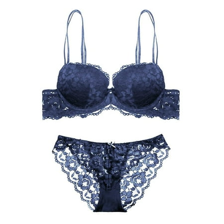 

Womens Lace Embroidery Lingerie Push-Up Padded Bra Set Brassiere Underwear
