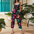 thumbnail image 3 of EANJE Halloween Jumpsuits for Women Casual Wide Leg Comfy Gothic Skull Floral Graphic Overall Sleeveless Women Romper Straps Jumpsuits Oversized Bib Overalls Winter Clothing Blue M, 3 of 5