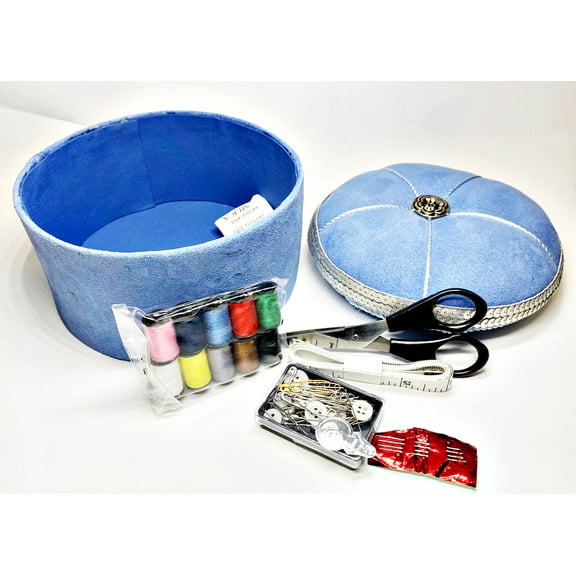 Allary Sewing Accessory Box with Pincushion Top, Blue