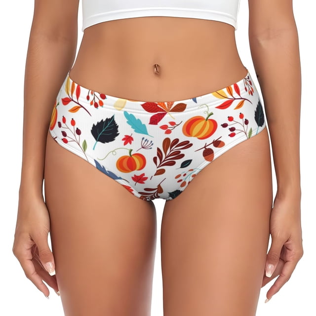 Balery Autumn Pumpkins Fall Leaves Ropa Interior de Algodón para Mujer con Dibujo – Braguitas Cómodas y Elásticas, Estilo Clásico-Small