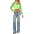 thumbnail image 2 of INSPIRE CHIC Bomber Crop Jacket for Women's Sheer Mesh Lightweight Long Sleeve Jackets XL Shiny Green, 2 of 6