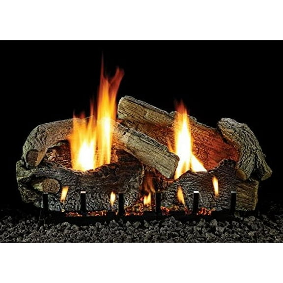 24" Stacked Aged Oak Logset with VF/V Slope Glaze Burner, LP