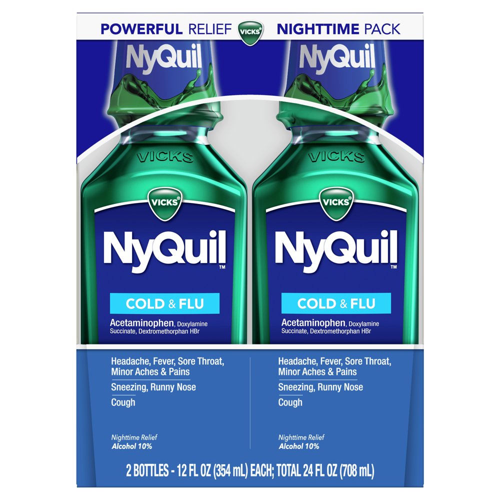 Vicks NyQuil Cold & Flu Nighttime Relief Original Flavor, 12 oz, 2 pk