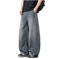 thumbnail image 2 of Blmnix Palazzo Mens Pants Baggy Mens Jeans Relaxed Fit Barrel Jeans Low Waisted Leggings Long Blue Wide-Leg Casual Pants for Men,L, 2 of 6