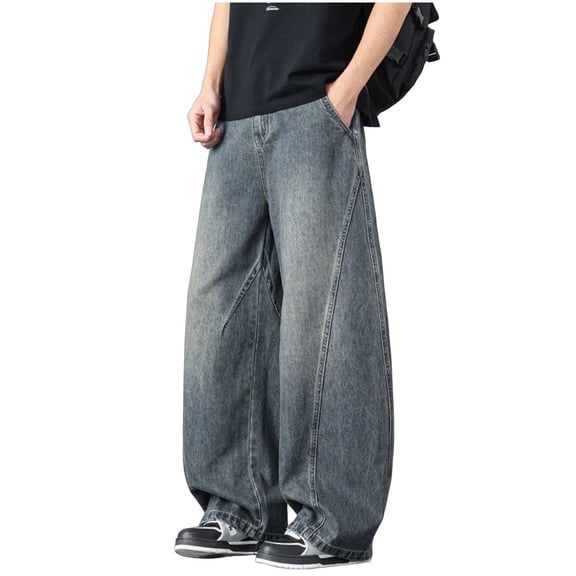 CHEEREAM Baggy Jeans For Mens Wide Straight Leg Button Waist Casual Denim Pants with Pocket Trendy Streetwear Fashion Daily Wear Loose Fit