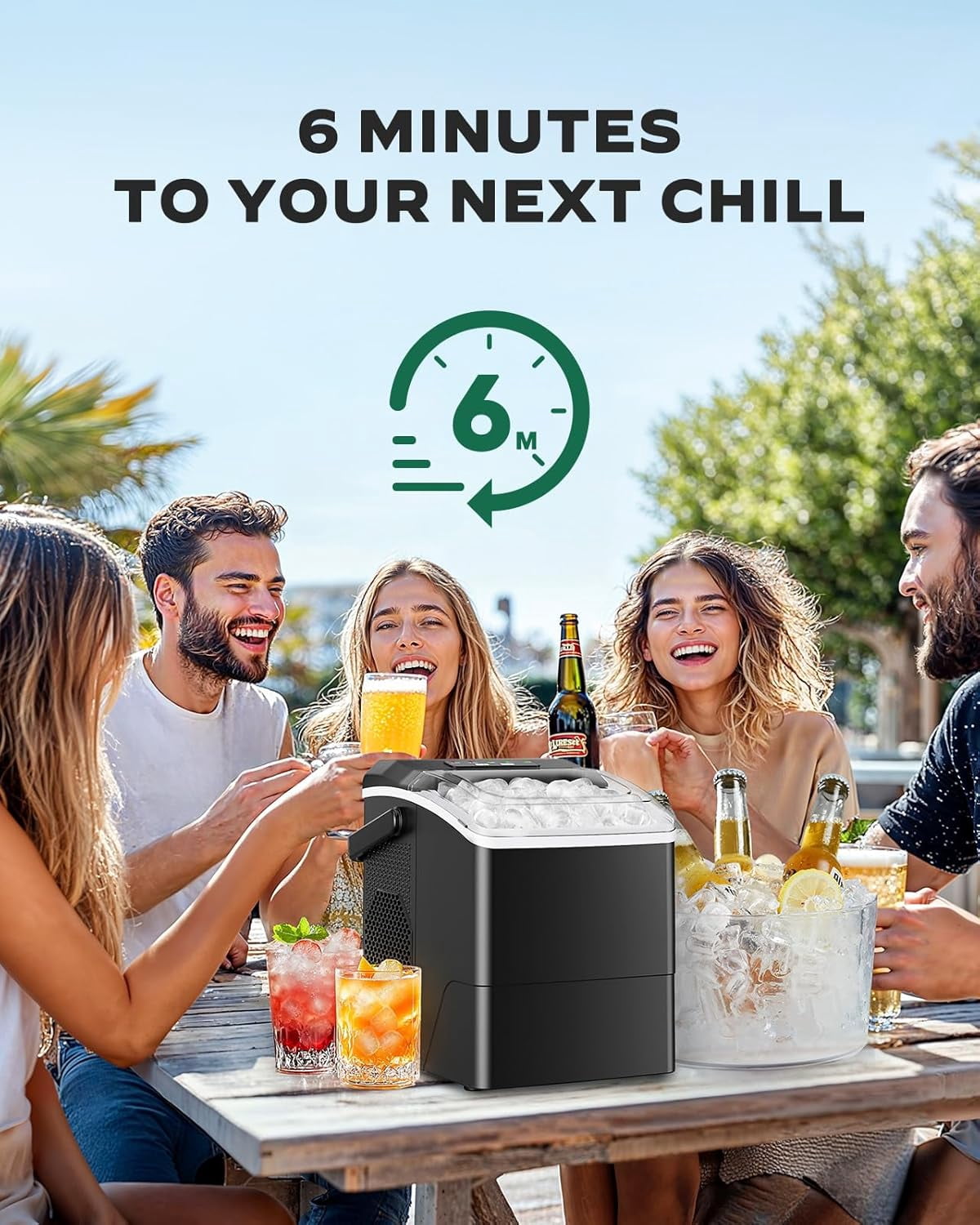 Countertop Ice Maker Machine, 26 lbs Daily, Fast Ice in 6 Minutes, Self-Cleaning, Compact Ice Machine for Home Kitchen Office Parties, Black