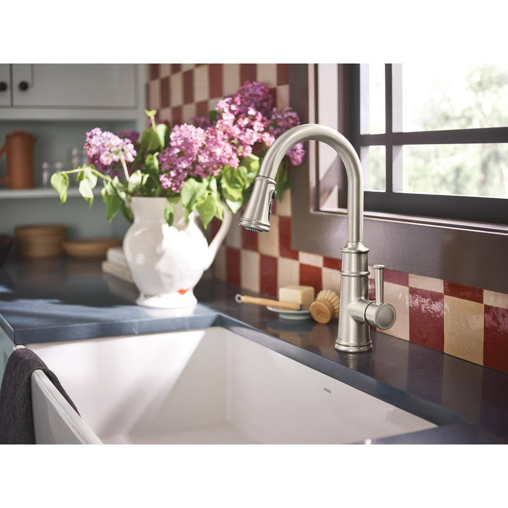 Moen 7260SRS Belfield Single Handle Pull Down Kitchen Faucet Featuring Power Boost and Reflex, Spot Resist Stainless