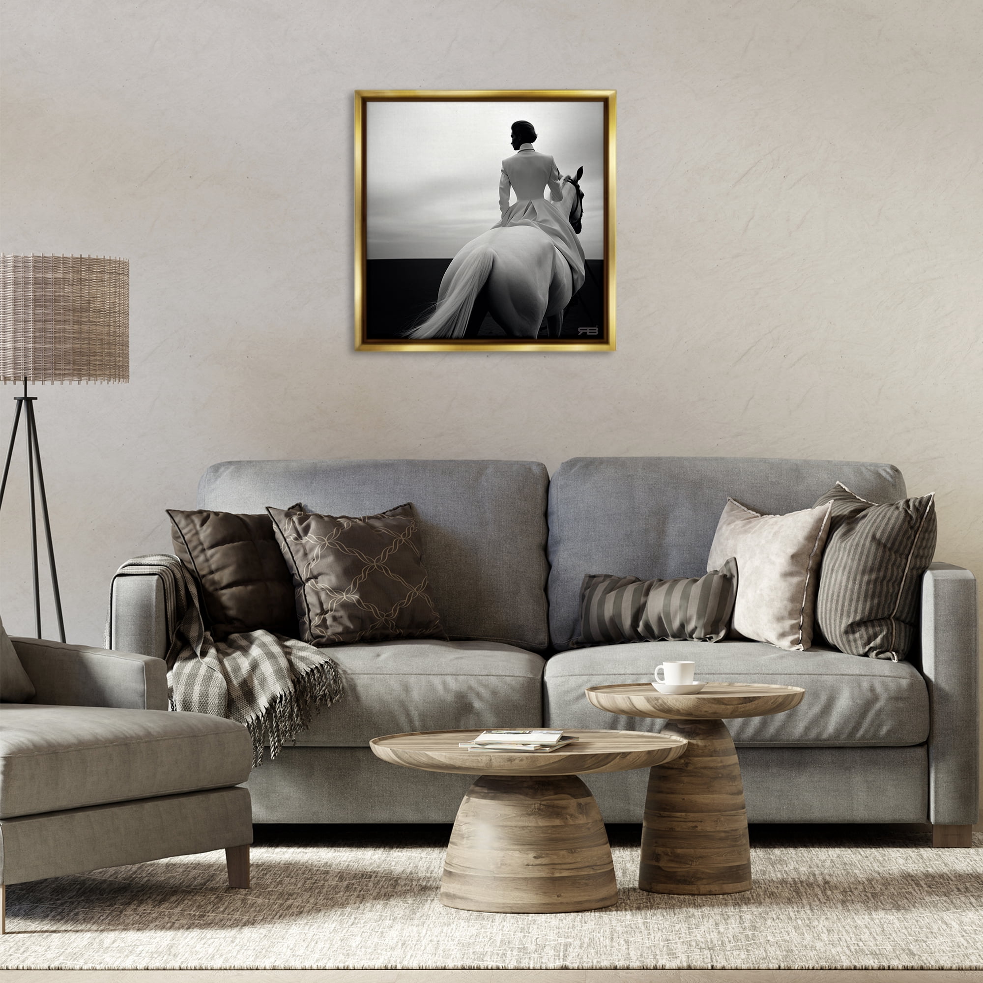 Stupell Industries Riding Horse into Horizon People Painting Gold Floater Framed Canvas Art Print Wall Art, 25 x 25
